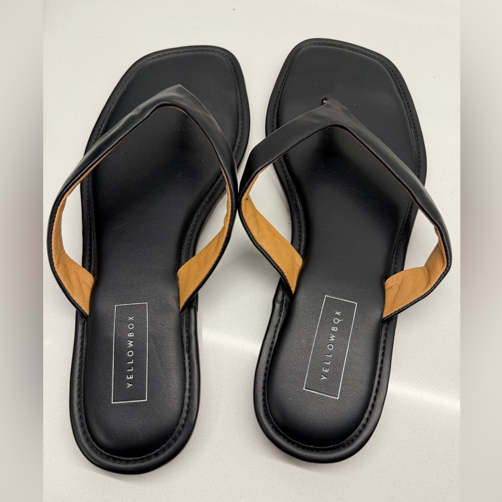 Yellow Box Black Leather Sandals - Picture 2 of 4